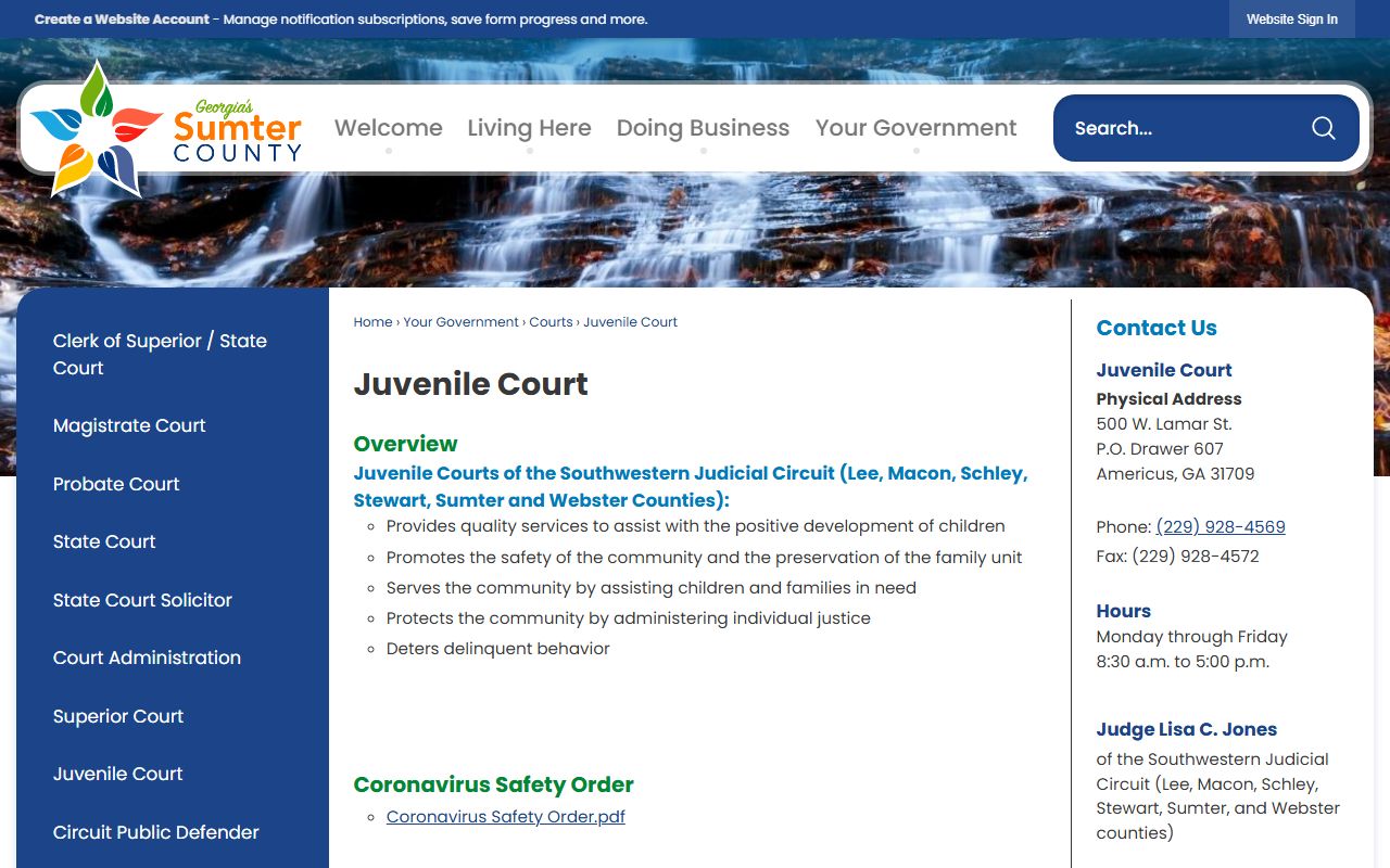 Sumter County court dockets Juvenile Court page