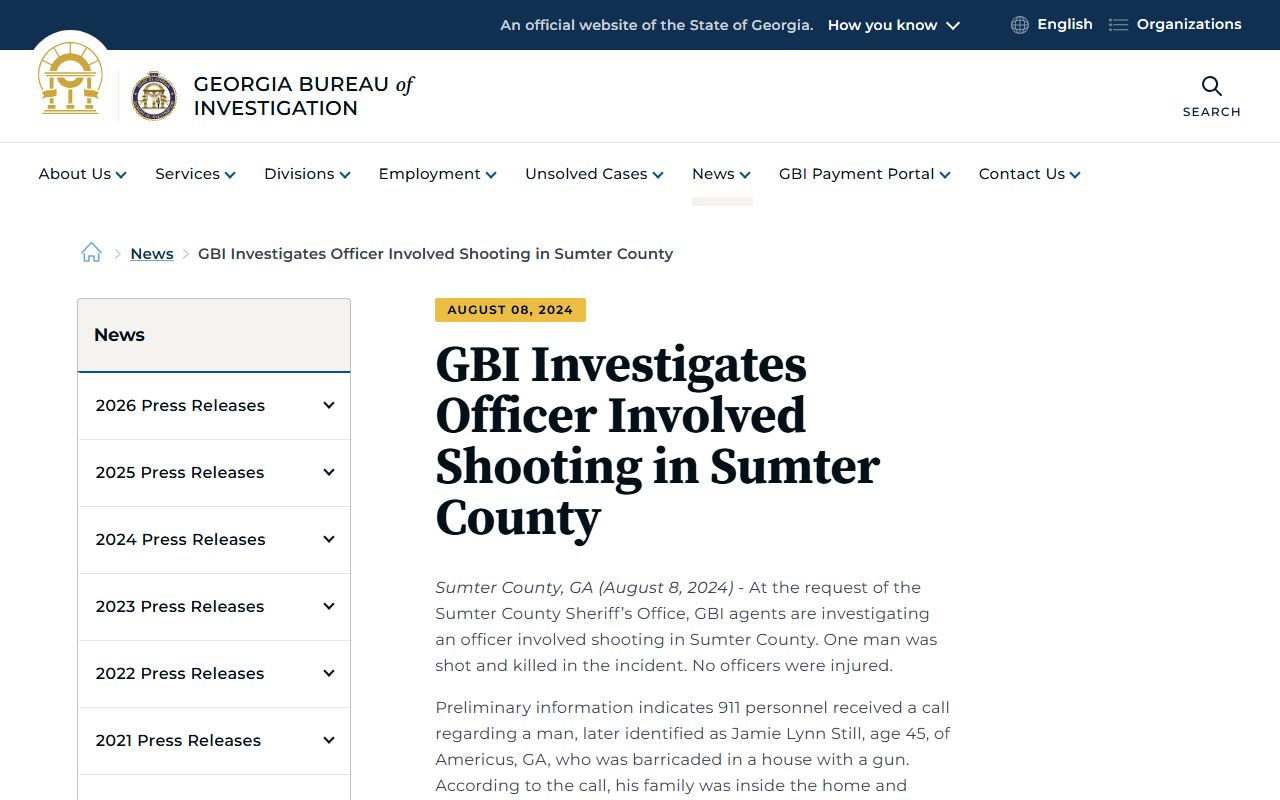 Sumter County criminal court records GBI Sumter investigation release
