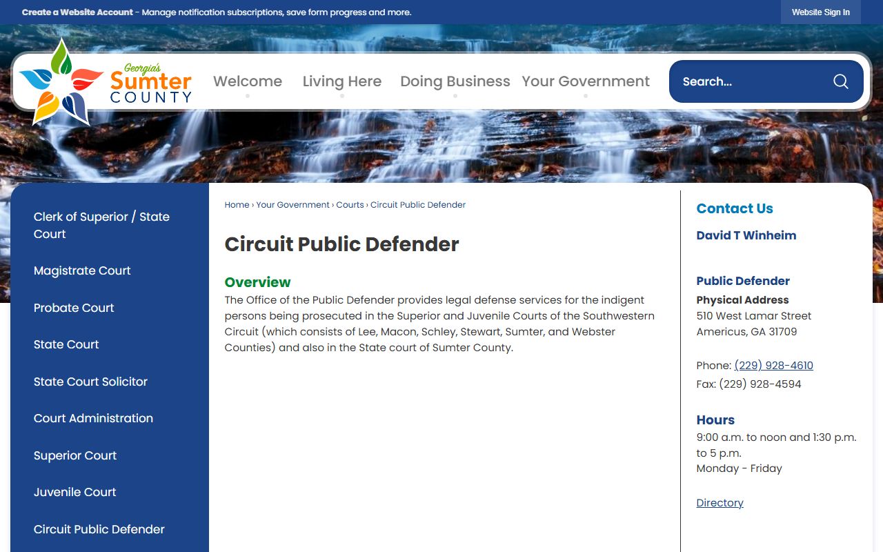Sumter County criminal court records Circuit Public Defender page