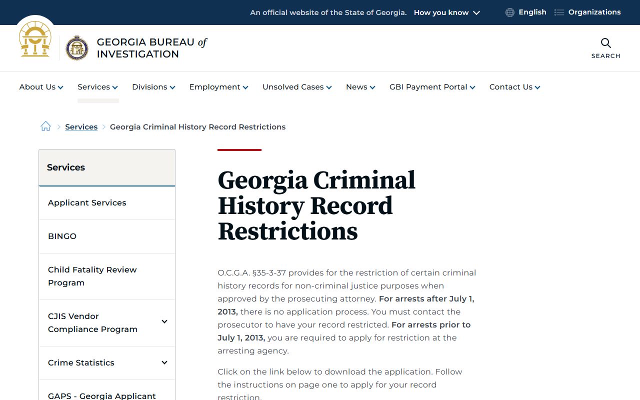 Sumter County criminal court records GBI restriction guidance