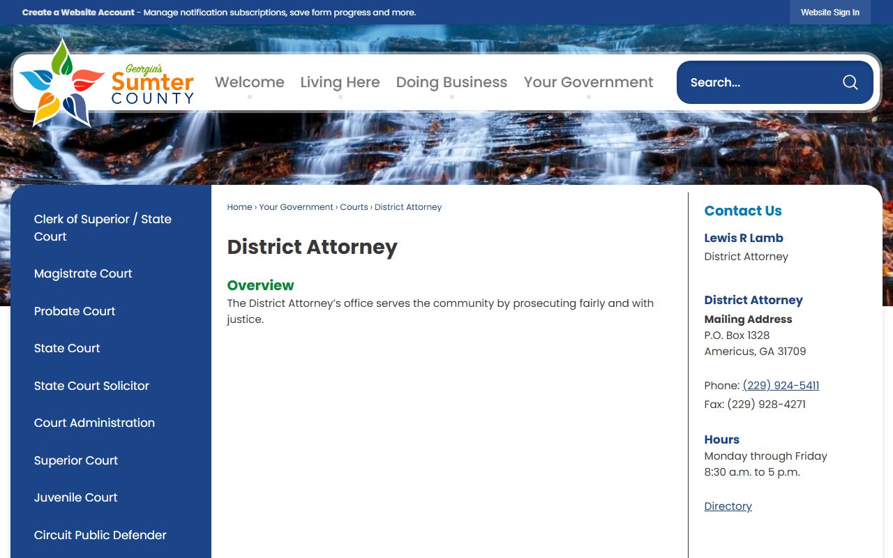 Sumter County criminal court records District Attorney page