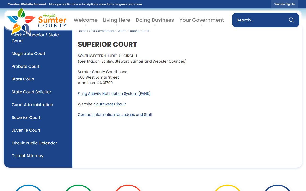 Sumter County court records Superior Court page