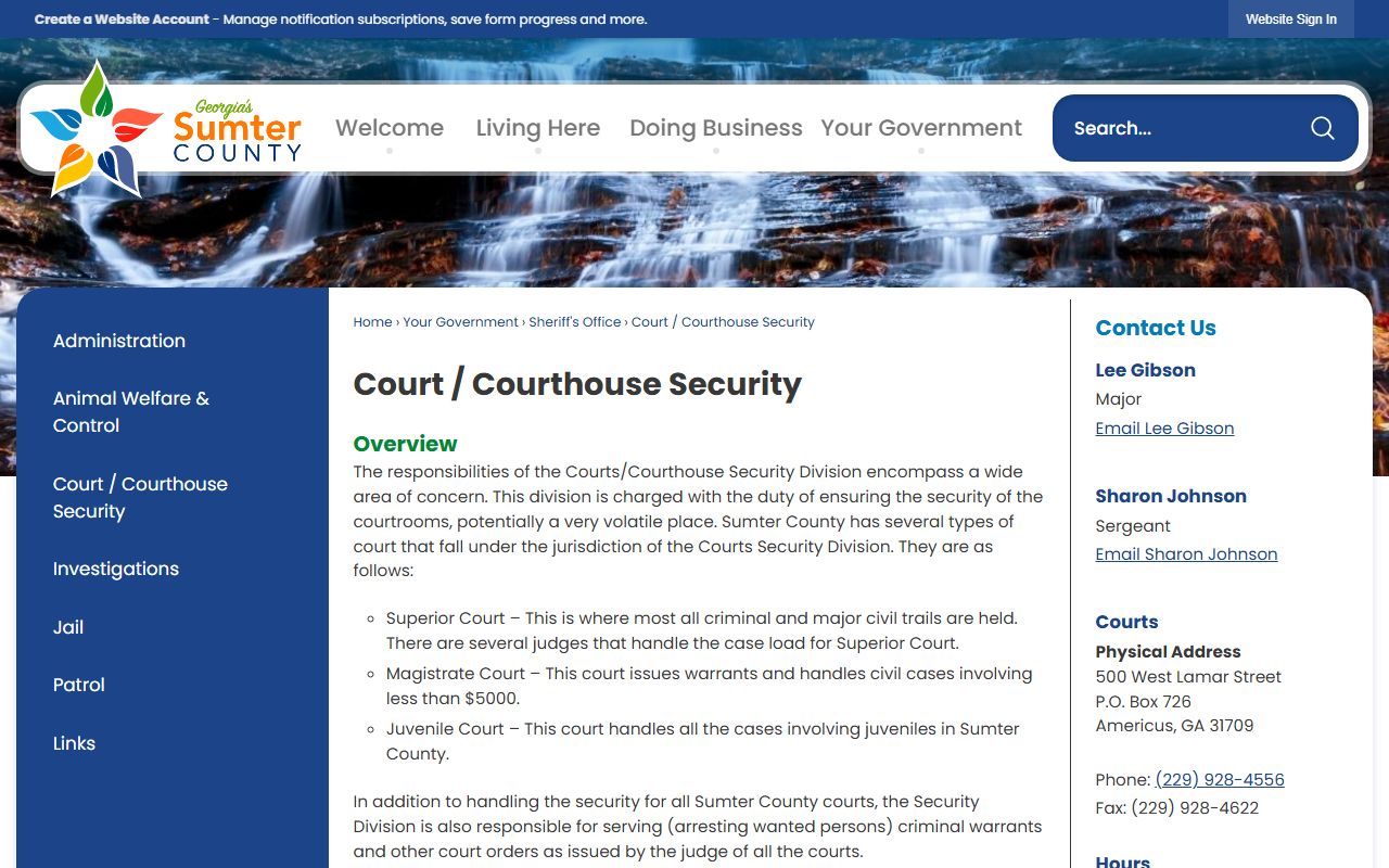 Sumter County court records courthouse security page