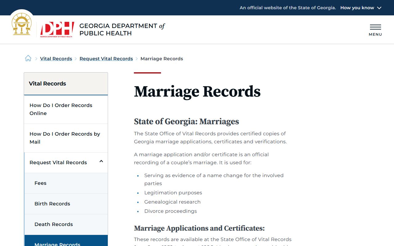 Sumter County marriage records Georgia DPH marriage copy request