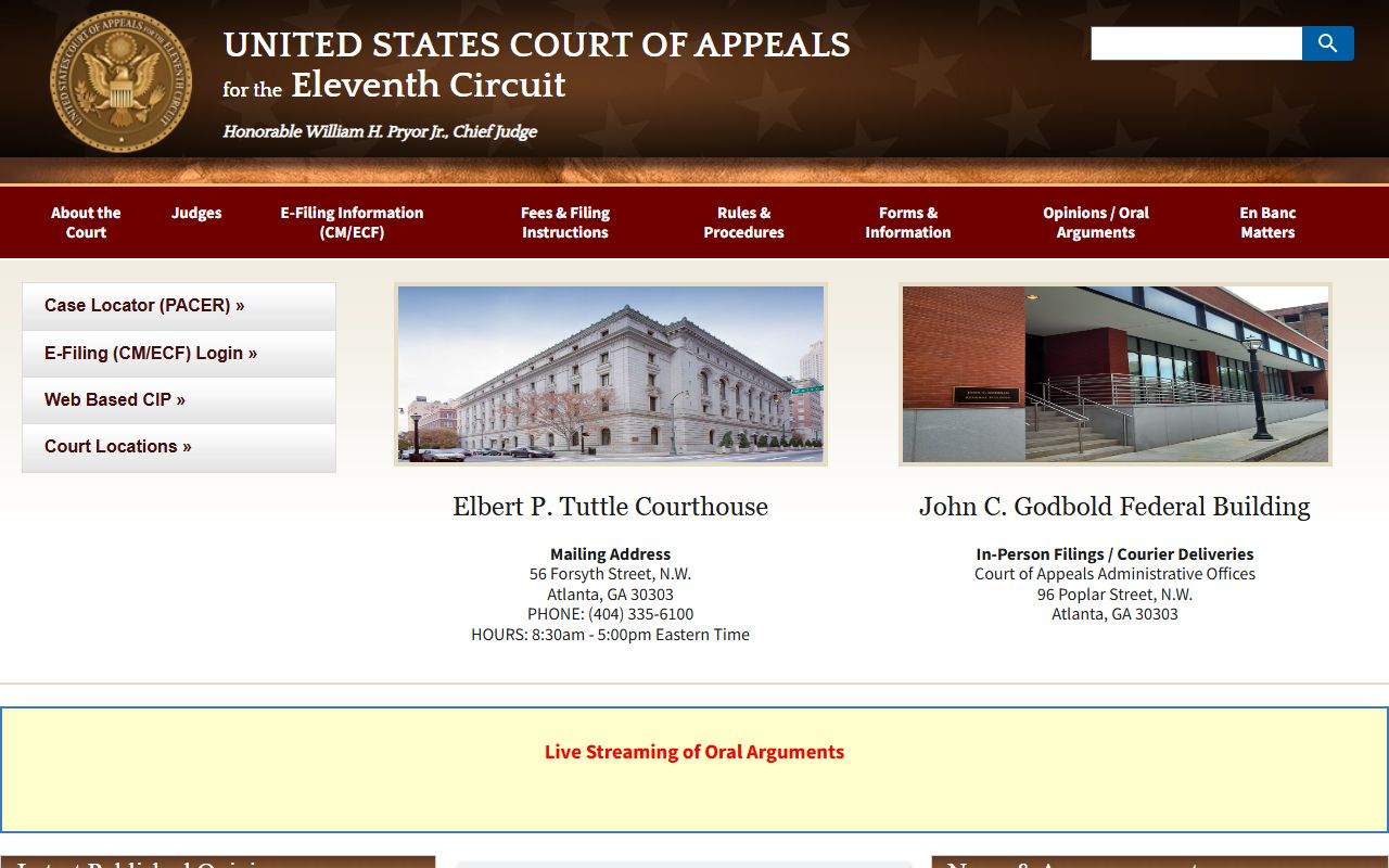 Eleventh Circuit homepage for federal appellate court context separate from local traffic citations